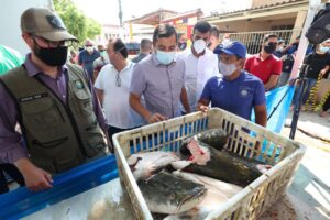 Imagem da notícia - Em Tefé, Wilson Lima e secretário nacional de Aquicultura e Pesca visitam Feira do Pirarucu de Manejo